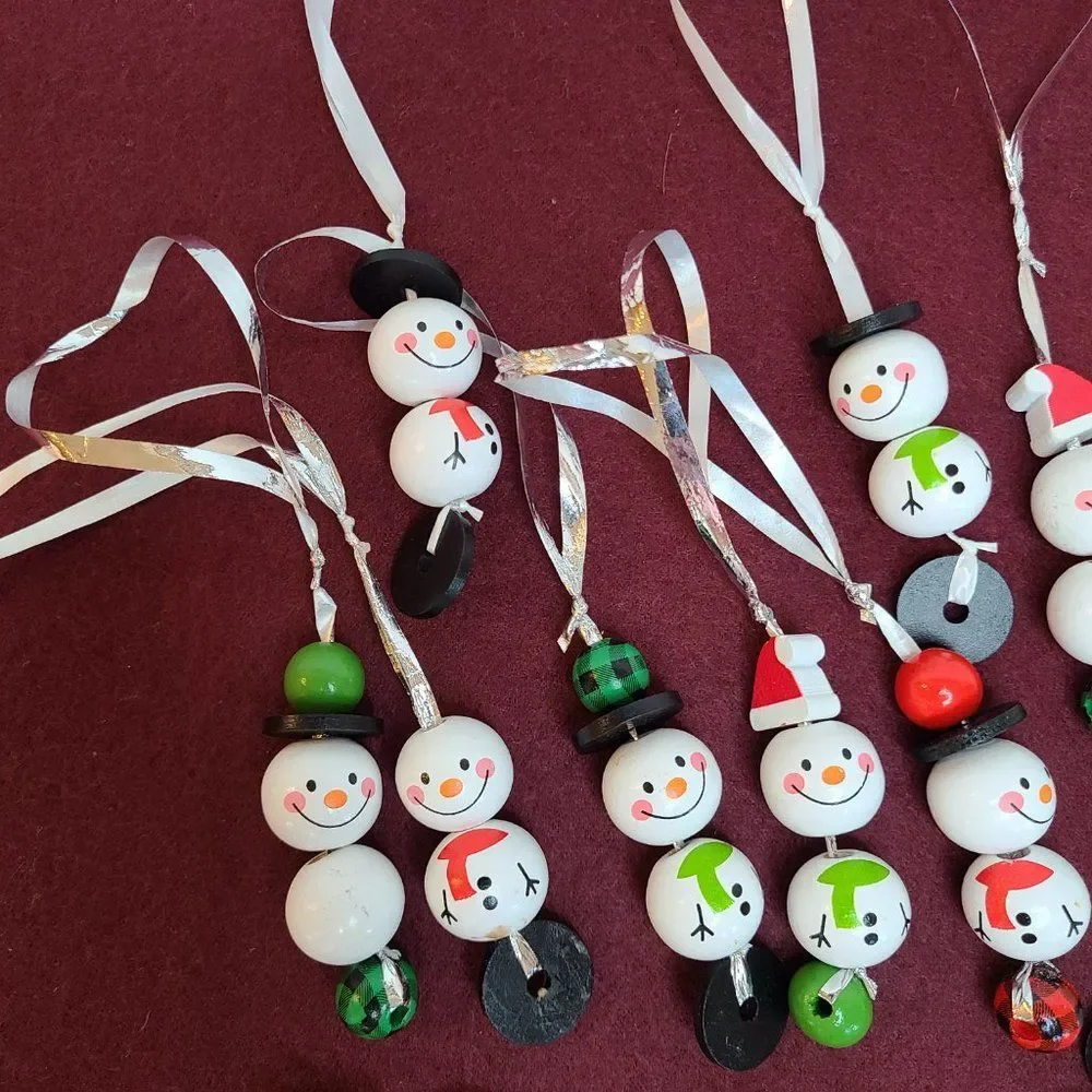 Festive Wooden Christmas Snowman Bead & Miniature Wooden Christmas Tree Ornament